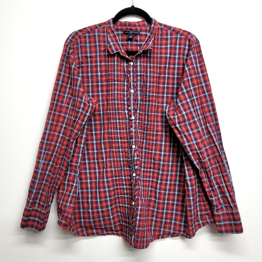 GAP Ruffle & Pleated Button Down Plaid Shirt Size 20
